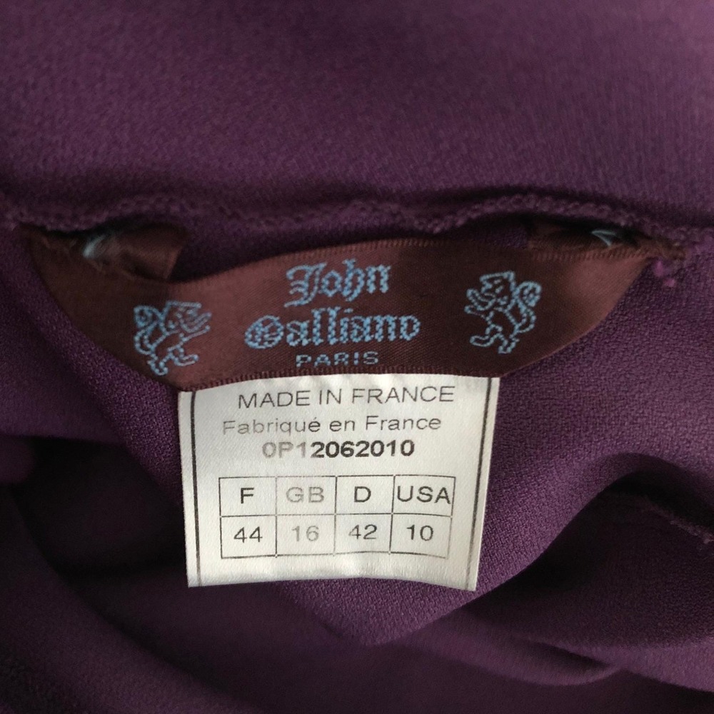 JOHN GALLIANO PARIS Bias Cut Gown + Tassel Scarf Sz 10 Purple Made in France EC - Picture 15 of 16